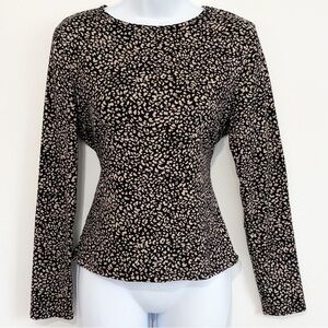 GAZE Long Sleeve Top Black and Cream Patterned Medium
